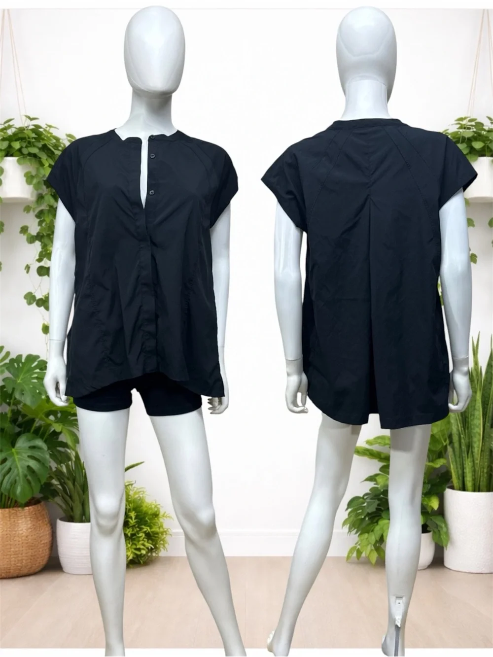 Athleta Performance Poplin Popover Top | Black | #587913 | [D13]